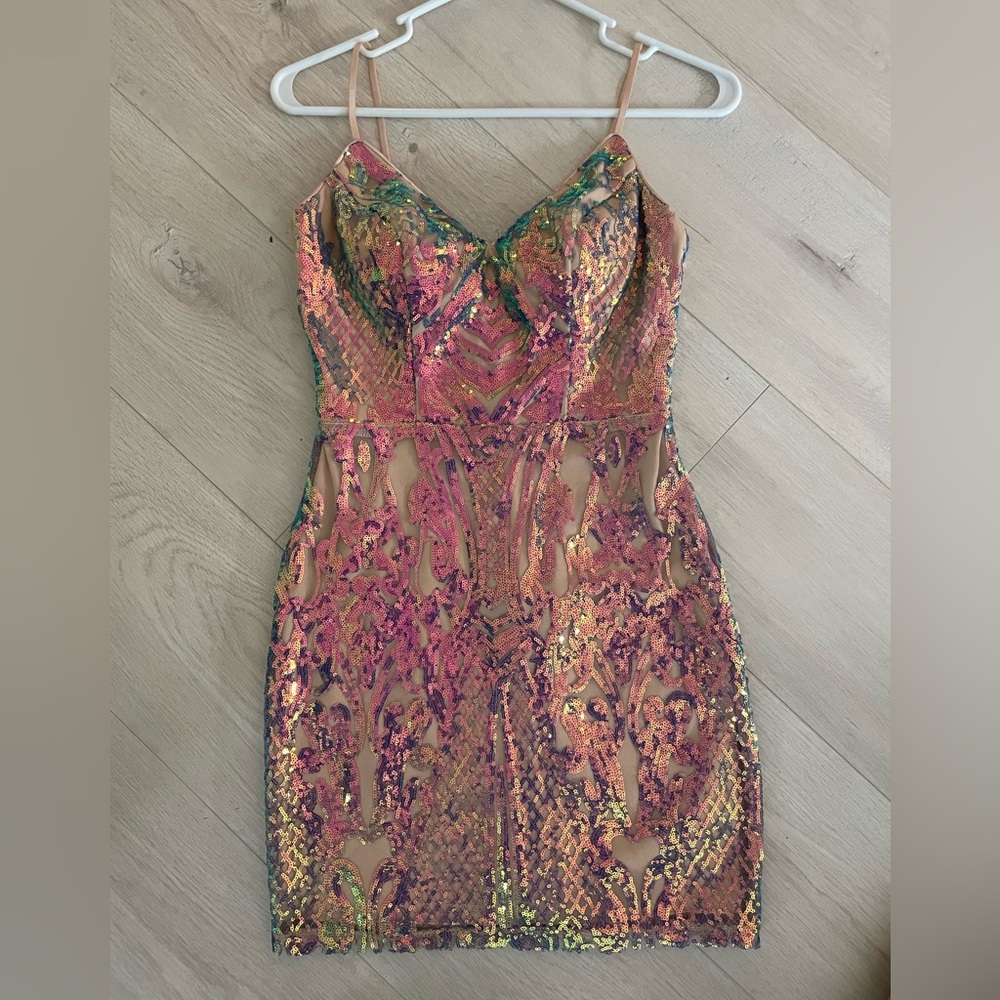 CITY VIBES iridescent  sequin dress.